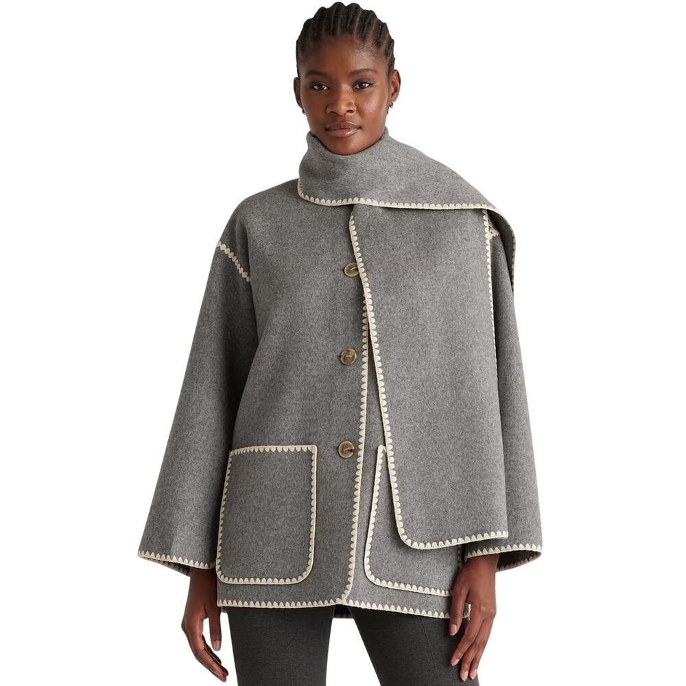 New Quince Women’s S Double-Faced Merino Wool Scarf Coat $200 Heather Gray Luxe